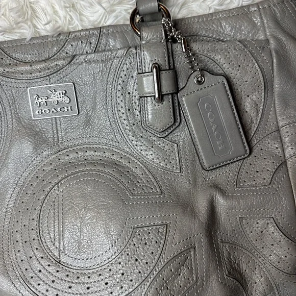 Coach Gray Leather Perforated C Tote